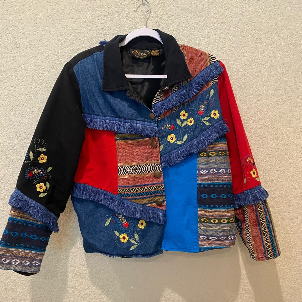 Alex Kim patchwork fringe jacket vintage size large